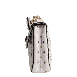 Leather VLTN Rockstud Shoulder Bag White, view 7