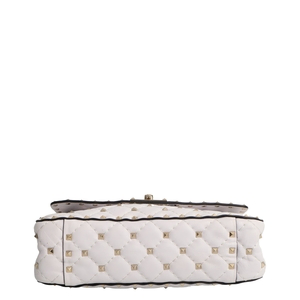 Leather VLTN Rockstud Shoulder Bag White, view 8