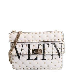 Leather VLTN Rockstud Shoulder Bag White