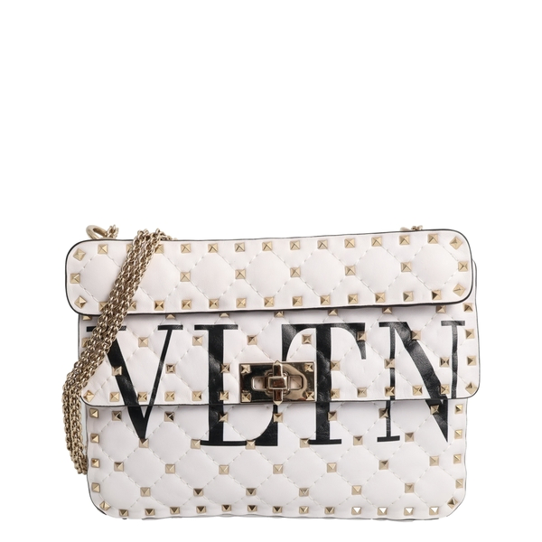 Leather VLTN Rockstud Shoulder Bag White