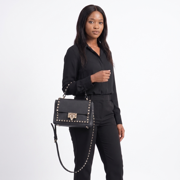 Leather Rockstud Crossbody Black
