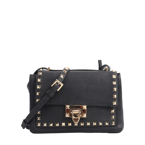 Leather Rockstud Crossbody Black