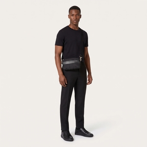 Nylon Jacquard VLTN Times Crossbody Bag Black, view 9