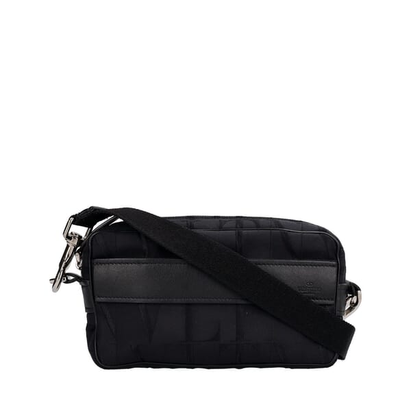 Nylon Jacquard VLTN Times Crossbody Bag Black