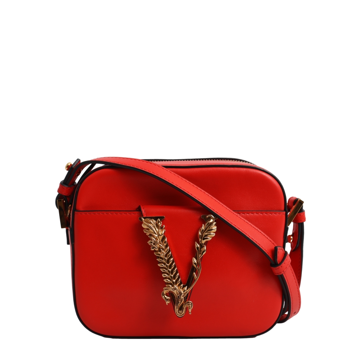 VERSACE Leather Virtus Camera Bag Red | Luxity