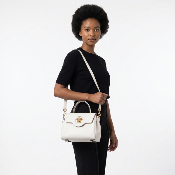 Leather Medusa Top Handle White