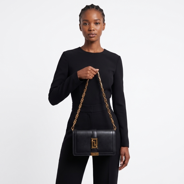 Leather Greca Goddess Mini Bag Black