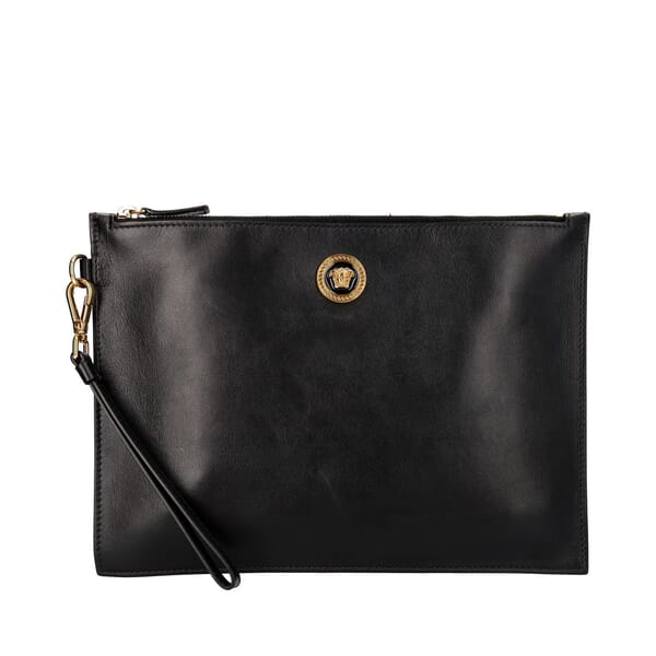 Leather Medusa Wristlet Pouch Black