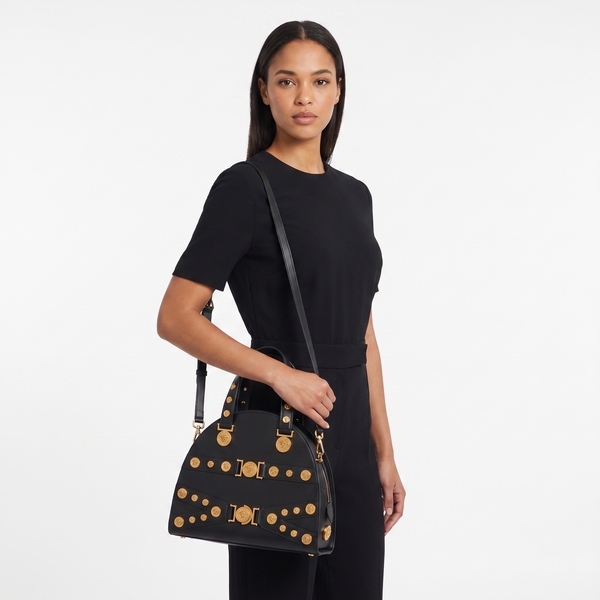 Leather Medusa Medallion Bag Black