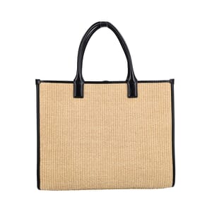 Raffia/Leather Tote Neutral/Black, view 3