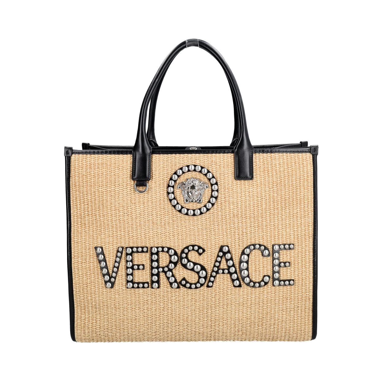 Raffia/Leather Tote Neutral/Black