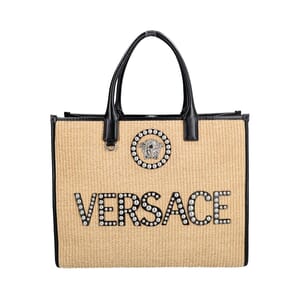 Raffia/Leather Tote Neutral/Black