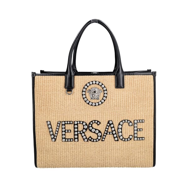 Raffia/Leather Tote Neutral/Black