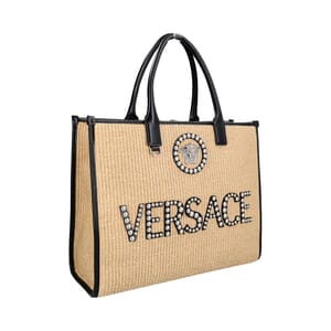 Raffia/Leather Tote Neutral/Black, view 2