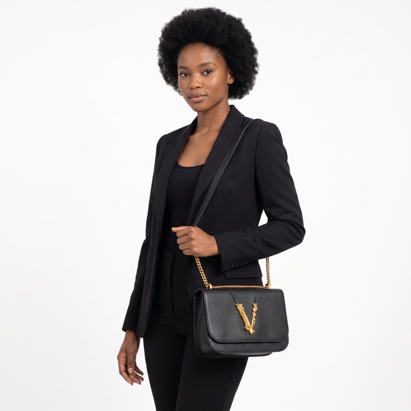 Leather Virtus Small Shoulder Bag Black