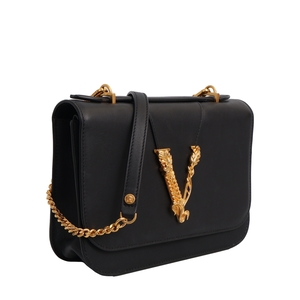 Leather Virtus Small Shoulder Bag Black, view 2