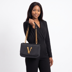 Leather Virtus Small Shoulder Bag Black, view 8
