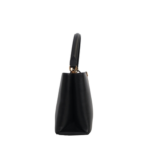 Leather Greca Goddess Top Handle Bag Black, view 4