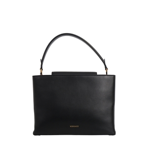 Leather Greca Goddess Top Handle Bag Black, view 3