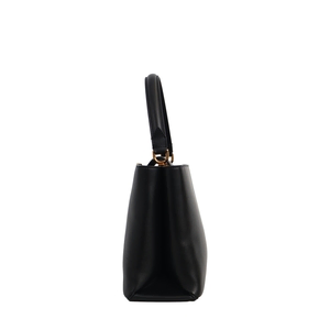 Leather Greca Goddess Top Handle Bag Black, view 5