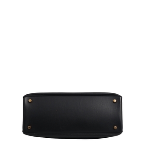 Leather Greca Goddess Top Handle Bag Black, view 6