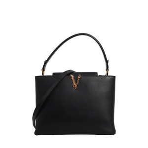 Leather Greca Goddess Top Handle Bag Black