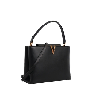 Leather Greca Goddess Top Handle Bag Black, view 2