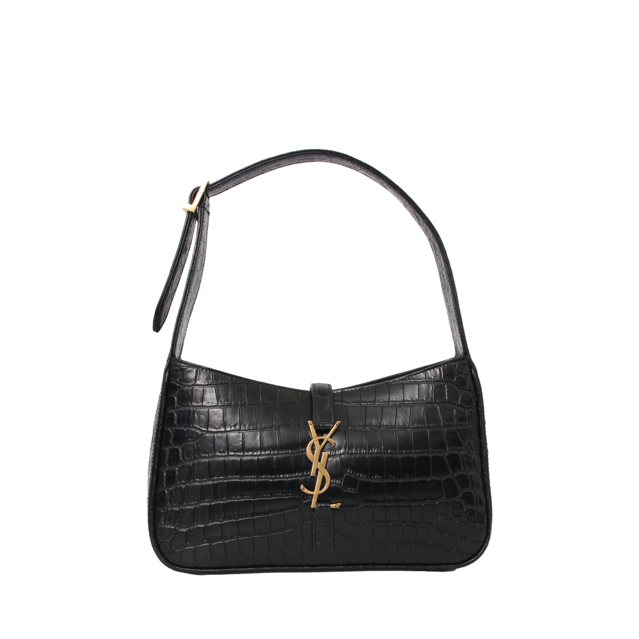 YVES SAINT LAURENT Croc Embossed LE 5A 7 Shoulder Bag Black | Luxity