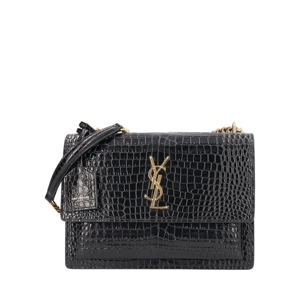 Croc Embossed Sunset Medium Shoulder Bag Black