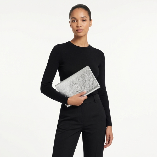 Leather Belle du Jour Clutch Silver