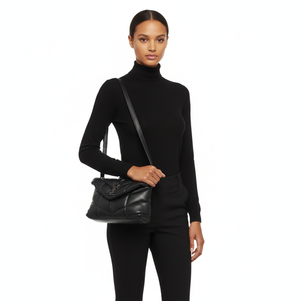 Quilted Leather Loulou Toy Puffer Shoulder Bag Black