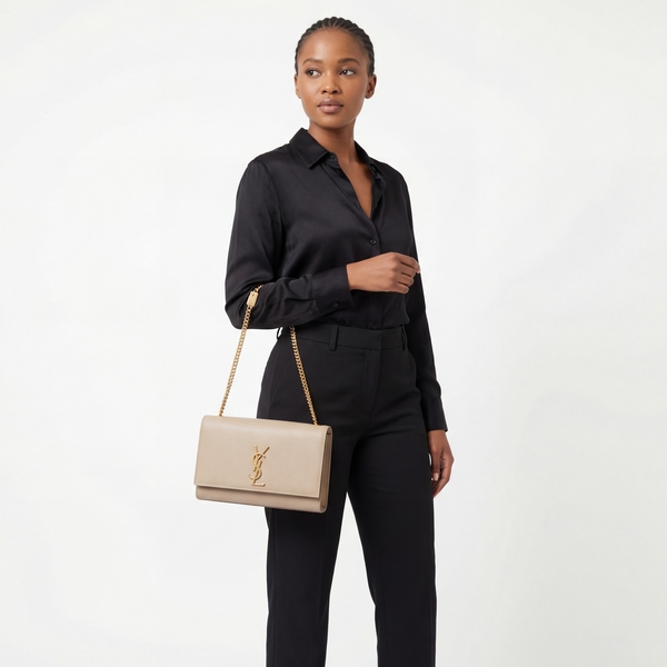 Grained Leather Medium Kate Bag Dark Beige