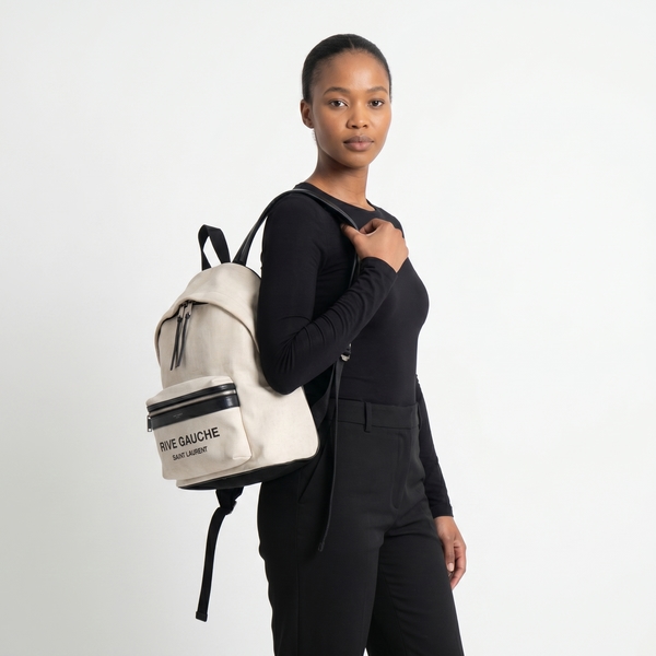 Canvas/Leather Rive Gauche City Backpack Natural/Black