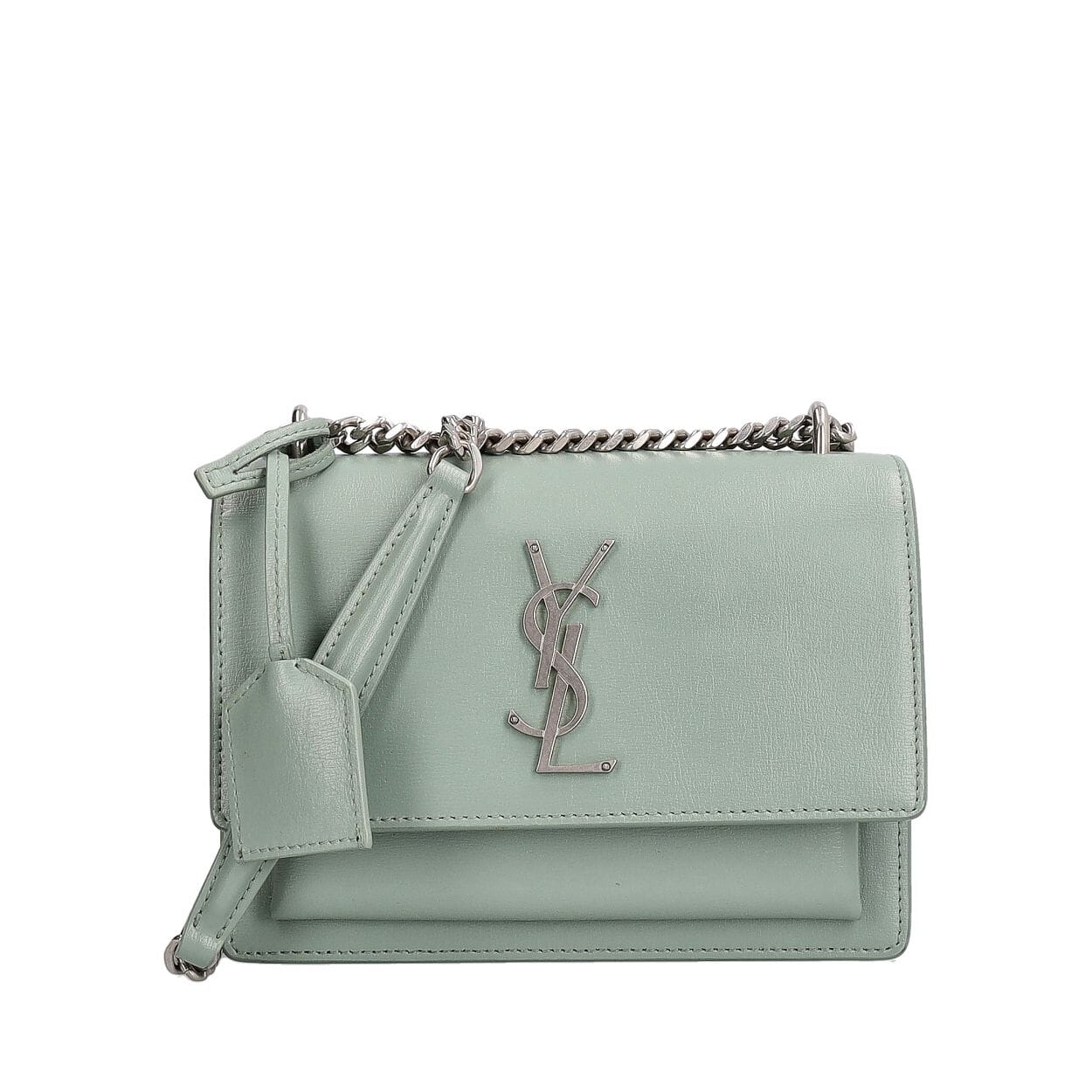 SAINT LAURENT Leather Medium Sunset Shoulder Bag Mint Green | Luxity