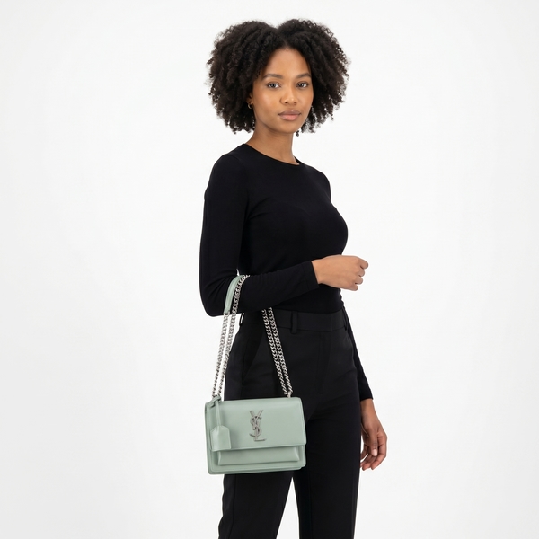 Leather Medium Sunset Shoulder Bag Mint Green