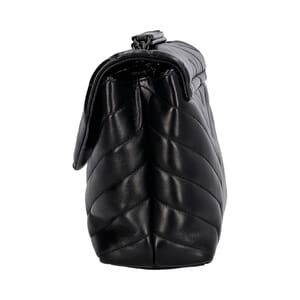 Chevron Leather Small Puffer Shoulder Bag Black, view 7