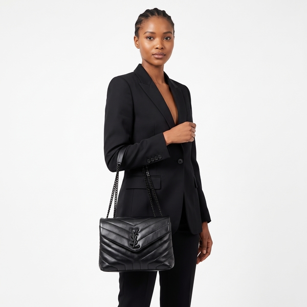 Chevron Leather Small Puffer Shoulder Bag Black