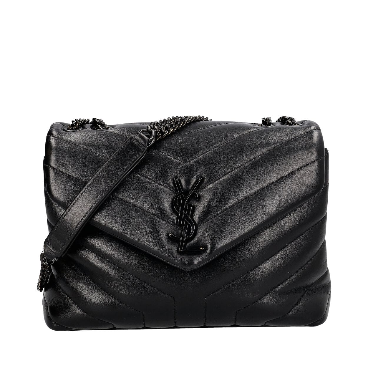 Chevron Leather Small Puffer Shoulder Bag Black