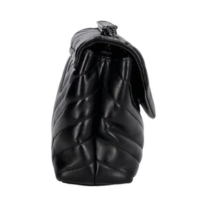 Chevron Leather Small Puffer Shoulder Bag Black, view 6