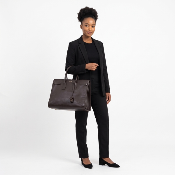 Leather Large Sac de Jour Tote Chocolate
