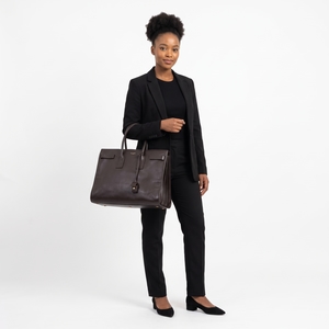 Leather Large Sac de Jour Tote Chocolate, view 8