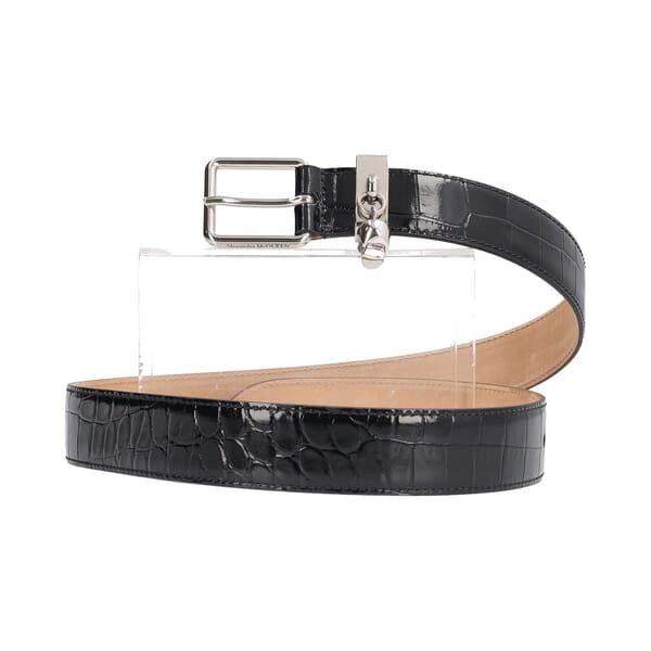 Croc Embossed Skull Charm Belt Black: S: 80 (32)