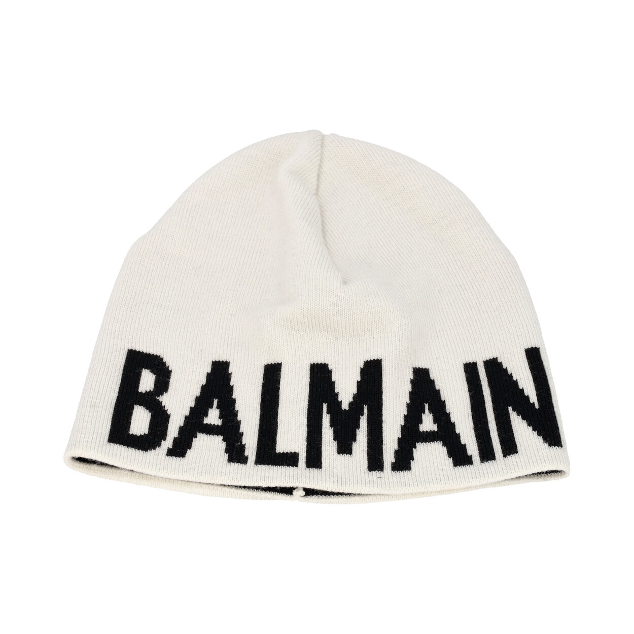 BALMAIN Kids Wool Logo Beanie White Black Luxity Balmain kids wool logo beanie white black luxity