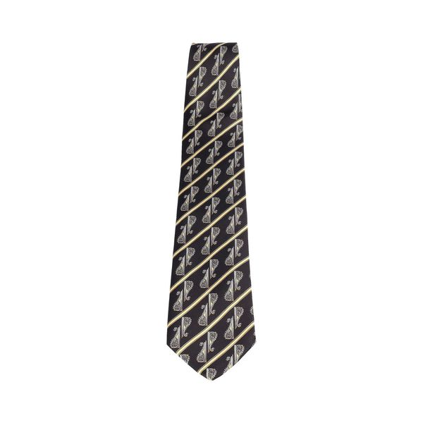 Silk Striped Paisley Tie Black/Yellow