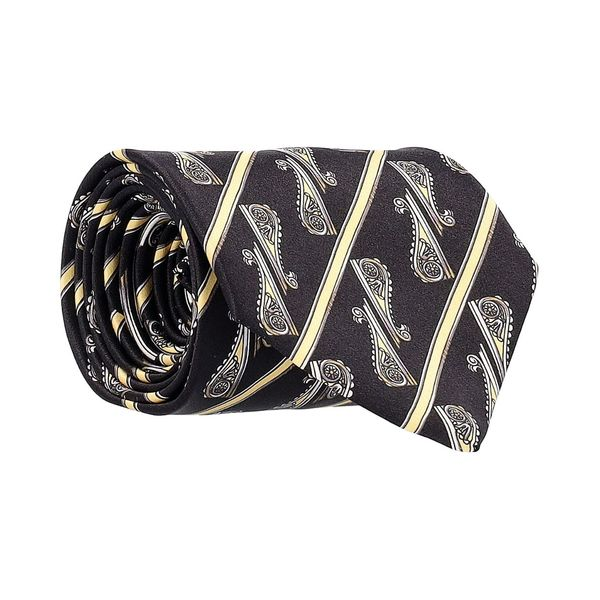 Silk Striped Paisley Tie Black/Yellow