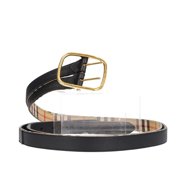 Leather/Canvas Check Double Buckle Belt Beige - S: 100 (40)