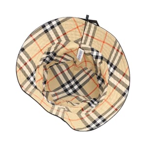 Cotton Reversible Check Bucket Hat Beige/Black, view 7