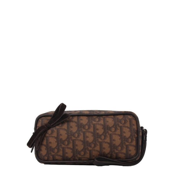 Vintage Coated Canvas Cosmetic Pouch Brown