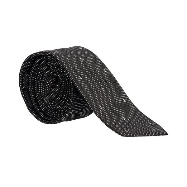 Vintage Silk Logo Polka Dot Tie Black