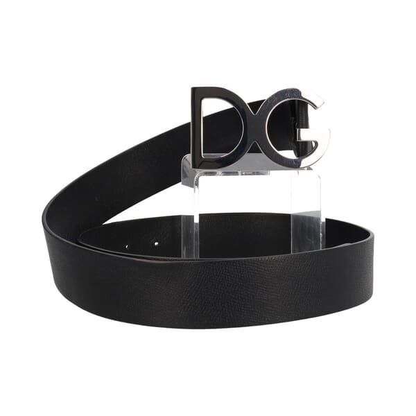 Leather DG Logo Belt Black - S: 115 (46)
